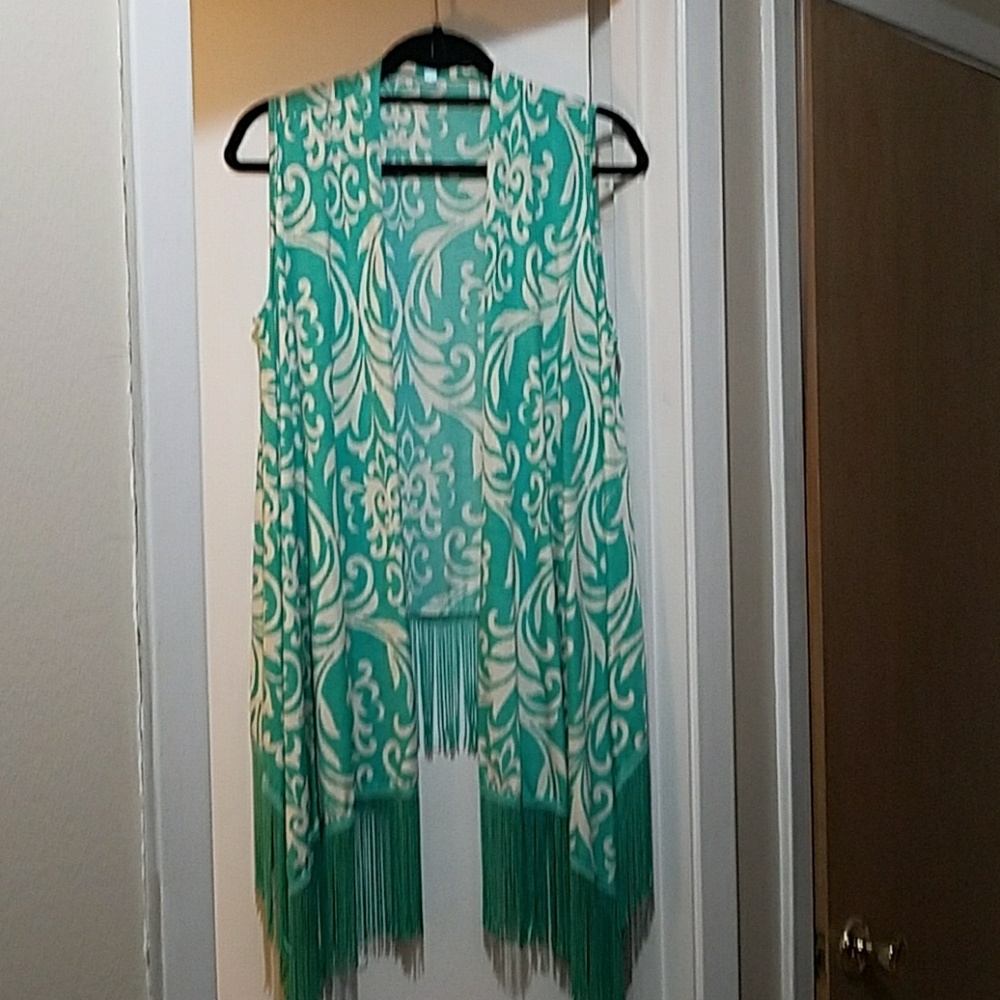 Sleeveless fringe vest/ kimono